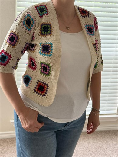 Handmade Granny Square Cardigan, Crochet Boho Sweater, Oversized Knit Cardigan, Colorful Patchwork Jacket, Unique Gift for Her - Etsy