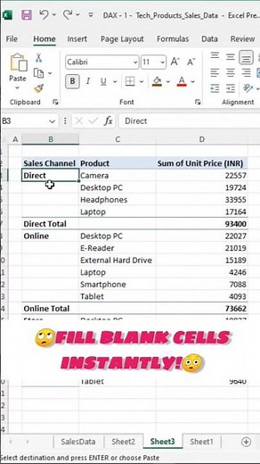 Fill Blank Cells in Excel | Step-by-Step Trick 🔥 #excel,#ExcelShorts,#viealreels