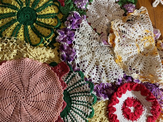 C Doilies Vintage Crocheted Pink Yellow Blue Purple Ruffled Doilies Pansies - Etsy