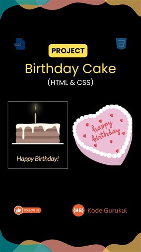 Kode Gurukul | Web Development | HTML | JavaScript | CSS on Instagram: "🎂Beautiful Happy Birthday Cake🎂 using HTML and CSS Birthday Cake CSS Animation 💬Comment "Happy" for source code💬 🔥Code credits goes to real owner🔥 . . Follow ❤️@kodegurukul❤️ for more interesting videos like this. . . #birthday #birthdaycake #cake #animation #css glowing html html5 css3 csstricks cssanimation learnhtml learncss csstips csstipoftheday webdeveloper frontendwebdeveloper ui ux uidesign uxdesign webdevelopm
