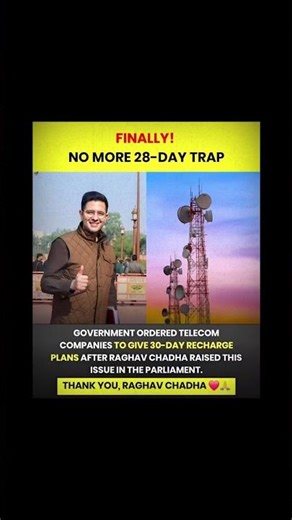 Raghav Chadha Push Leads to 30-Day Recharge Rule 📱🇮🇳 #raghavchadha
