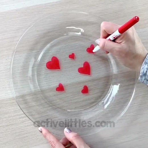 Floating Dry Erase Marker Experiment - Valentines Day Hearts