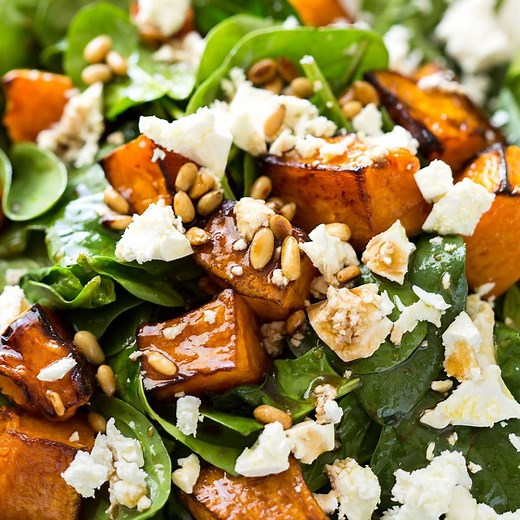 The perfect salad - hearty enough as a main but beautiful as a side! https://www.recipetineats.com/roast-pumpkin-spinach-and-feta-salad/ | RecipeTin