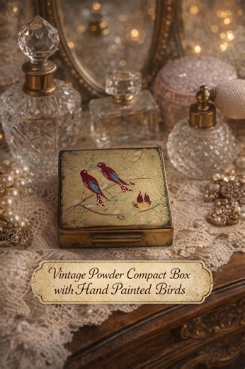 Vintage Powder Compact Box With Hand Painted Birds, Mid Century Vanity Decor, Small Jewelry or Powder Case, Boudoir Collectible - Etsy