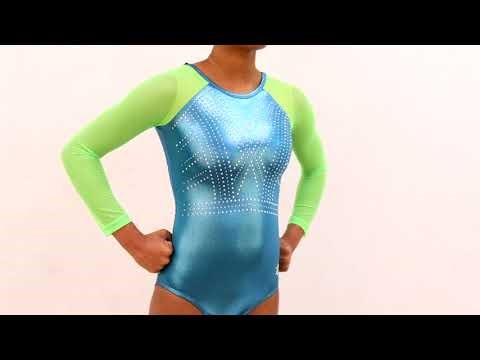 Juniper Gymnastics Competition Leotard - Turquoise/Neon Green