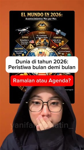 Yanifa Karimatinnisa on Instagram: ""el mundo en 2026: acontecimientos mes por mes" Dunia di tahun 2026: Peristiwa bulan demi bulan. Viral di media sosial, ada satu gambar/ poster tentang “dunia di tahun 2026”, dibikin melingkar dan dibagi per bulan. Sekilas kelihatan kaya kalender Mak, tapi isinya bukan tanggal bahagia… isinya krisis semua. Paling atas ada mata satu di segitiga. Banyak yang bilang itu simbol kekuasaan dan pengawasan. Artinya, ada pihak-pihak besar yang selalu “mengawasi” dunia.