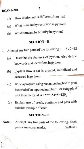 Question paper of python programming #questionpaper #bca #mca #pythonprogramming #importantquestion