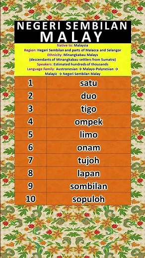 Numbers 1-10 in Negeri Sembilan Malay #learnmalay #dialect