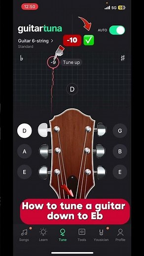 How to tune your guitar half step down to Eb By GuitarTuna