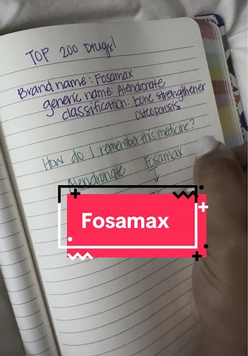 Fosamax = Alendronate it is used to treat or prevent osteoporosis, especially in postmenopausal women. It helps strengthen bones and lower the risk of fractures. Side effects? Stomach pain, heartburn, and irritation in the esophagus if not taken right. Important tip: Take it first thing in the morning with a full glass of water & don’t eat, drink, or lie down for at least 30 minutes after! And don’t mix it with: Calcium, antacids, or iron supplements right away, they mess with absorption. #Pharm