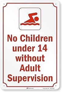 SmartSign 18 x 12 inch “No Children Under 14 Without Adult Supervision” Metal Sign, 63 mil Aluminum, 3M Laminated Engineer Grade Reflective Material, Red and White, Made in USA