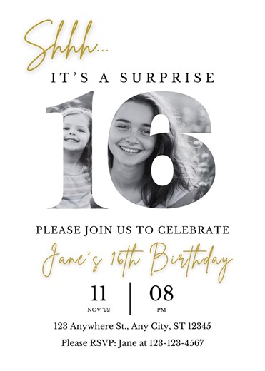 Surprise 16th Birthday Invitation Template With Photo (digital Download) - Etsy