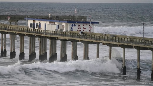 High surf batters Ocean Beach Pier