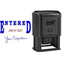 Entered Signature Date Rubber Stamp, Customizable with Date at Bottom, 1.5