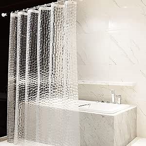 OTraki Shower Curtain Clear Liner 72 x 78 inch Bathroom Curtains Long Shower Curtain Transparent 3D Water Cube Bath Waterproof See Through Shower Curtains Liner Clear with 12 Grommets Hooks