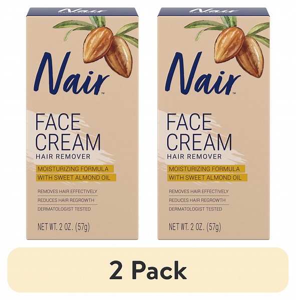 (2 pack) Nair Hair Remover Face Cream, Moisturizing Formula Hair Removal with Sweet Almond Oil, 2 oz