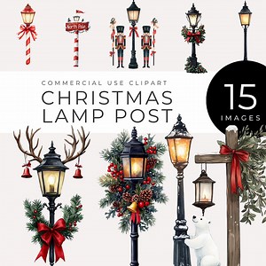 Christmas Lamp Post Clipart, Instant Download, Festive Holiday Streetlight Designs With Wreaths, Candy Canes, Polar Bears, Nutcrackers, More - Etsy