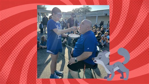 First pie eating challenge by house. So fun! | Oak Park Elementary