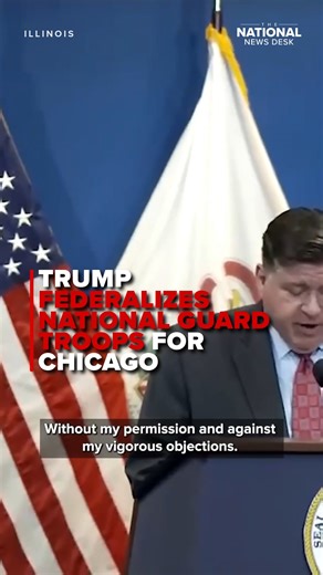 President Donald Trump has authorized the Texas National Guard to deploy 300 troops to Chicago, Illinois. Illinois Gov. JB Pritzker spoke at a press conference on Monday saying, "Let me be clear. Donald Trump is using our service members as political props and as pawns in his illegal effort to militarize our nation's cities." READ MORE: https://bit.ly/4nVWw0t | The National Desk - TND