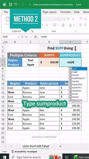Do you know which technique is fast to sum values? #excel #exceltips #exceltutorial