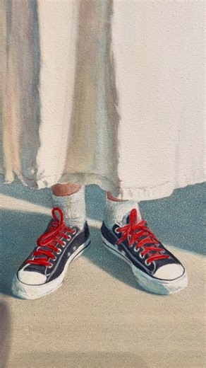 Red bows, symbolism 🎀 Part 9. Red bows! Work-in-progress, watercolour and 24k gold leaf on 22 x 22” clay panel. Muses courtesy Nancy and Juliette 💎. | Jc Little