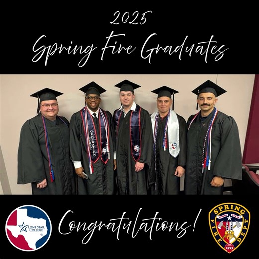 Join us in congratulating several members of our team for earning Bachelor of Applied Science in Emergency Management degrees from Lone Star College. We are #SpringFireProud of (left to right): Spring Fire Captain Rocky Langone, Firefighter William Plattenburg, Captain Larry Brooks, Apparatus Operator Lewis Rougeou, Captain Michael Alaniz & Firefighter Brandon Fielder (not pictured). | Spring Fire Department