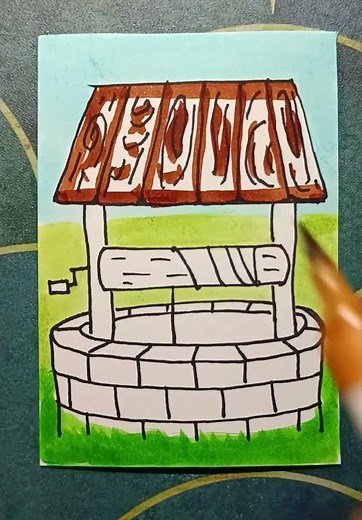 Well drawing, ancient well, how to draw a well, drawing water well, simple drawing