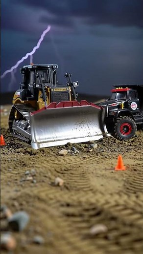 ⚡ RC Construction Zone UNDER THUNDERSTORMS! Bulldozer vs. Road Roller & Dump Truck! 🚧