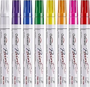 Overseas Paint Markers Pens - 8 Colors Permanent Markers, Medium Tip, Quick Dry and Assorted Color Oil Based Paint Pens for Metal, Stone, Wood, Plastic, Rubber, Rock Painting, Mugs, Canvas, Glass