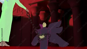 angel Rafael chained to the fallen angel Azazel, camera movement 3d animation