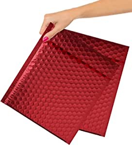 ABC Metallic Red Bubble Mailers 8.5 x 11, Poly Padded Envelopes Pack of 10, Self Adhesive Padded Shipping Envelopes, Peel and Seal Mail Bubble Envelopes, Water-Resistant Bubble Padded Mailers