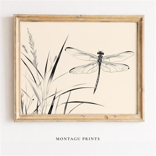Printable Dragonfly With Reeds - Minimalist Nature-inspired Wall Art, Botanical Sketch Decor, Neutral Monochrome Digital Download 451 - Etsy
