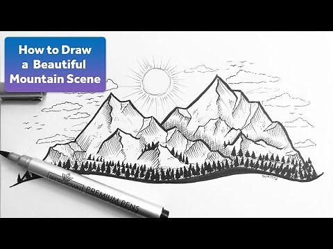 Fineliner Pen Drawing Example - Mountain Landscape with Variable Width Tips