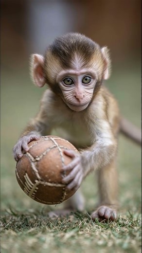 Baby Monkey Playing Football ⚽🐒 | Cutest Animal Moment Ever! #asmrvideos #asmrshorts #football