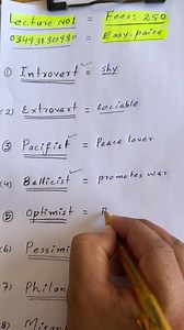 *One Word Substitutes*. CSS || PMS 2026 || MoD 1. Introvert 2. ⁠Extrovert. 3. ⁠Pacifist 4. ⁠Bellicist 5. Optimist 6. ⁠Pessimist 7. ⁠Philanthropist. 8. ⁠Misanthropist. | CSPs Rising English Academy Jamshoro