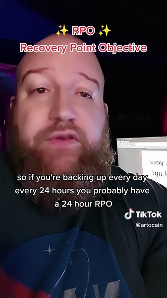 RPO=Recovery Point Objective. This indicates what point in time you are recovering from at maximum. This is telling the business how much data they might lose as the result of an incident or disaster. it's usually determined by your backup frequency. Oftentimes, your backup frequency is your RPO.