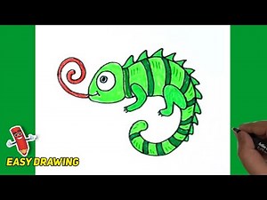 How to draw a cartoon Chameleon very easy and step by step | cartoon Chameleon color illustration