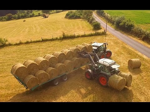 [Drone] Ramassage bottes de foin - Fendt 312 Vario - Fendt 514 Vario - Remorques Mazeron