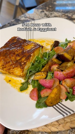 Sea Bass with Radish & Eggplant recipe #foodshorts #recipeshorts #healthydinner #fishrecipe