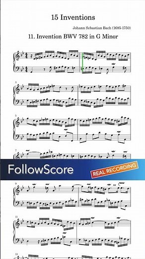 Bach – Invention No. 11 in G minor, BWV 782 (András Schiff) | Piano Sheet Music & Real Recording