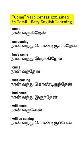 Learn “Come” verb tenses easily through Tamil#shorts