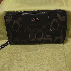 Coach Long Monogram Zip Wallet Black & Gray 8 X 4