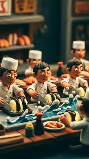 Miniature Sushi Chefs! Claymation Cooking Art (ASMR)#DreamScreenAI