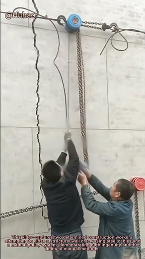 Wall Repair Struggle: Workers Attempt to Close Crack with Cable & Pulley | Construction Challenge