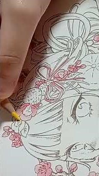 花笑み 可憐な少女と美しい花のぬり絵 色鉛筆で塗ってみた No.8