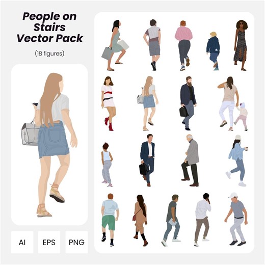 Stairs Vector Pack: 18 Flat Human Figures for Architecture (AI, PNG, EPS Instant Download) - Etsy