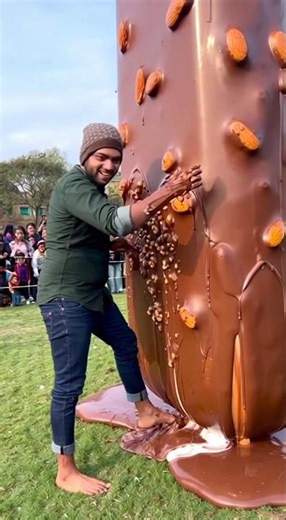Climbed into the world's biggest chocolate bar! 🍫🧗‍♂️