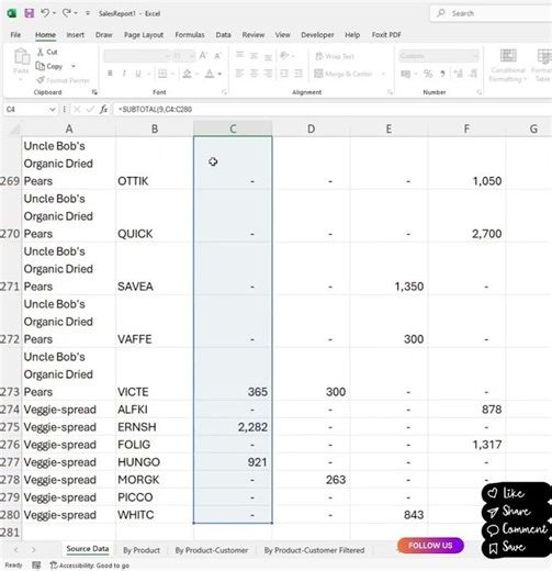 Excel SUM vs SUBTOTAL Difference #excel #spreadsheetmagic #exceltips