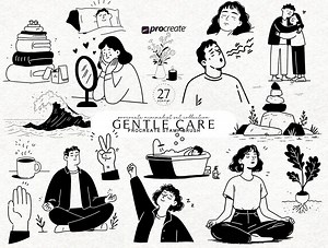 Self Care Art Procreate Stamp Brush Set Minimalist Illustration Wellness Line Art Procreate Brushes Digital Download Commercial Use - Etsy