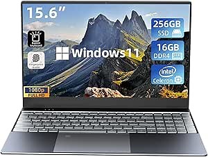 Morostron 15.6" Full Metal Laptop Windows 11 Intel Quad-Core Processor, 16GB RAM 256GB SSD 1080P FHD, Laptop Computer with Backlit Keyboard & Touch ID, WiFi, WPS, Mini HDMI, USB 3.0*2, Bluetooth 4.2